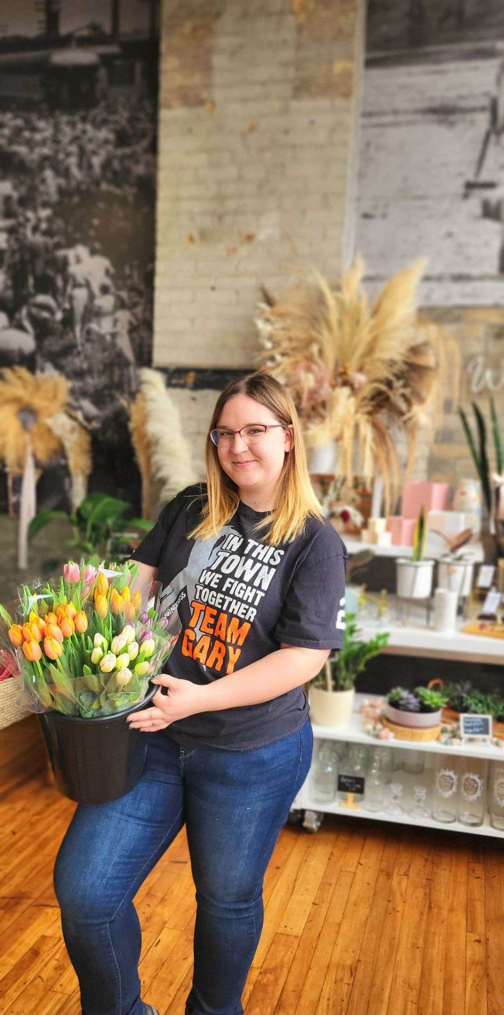 Florist creating a beautiful arrangement